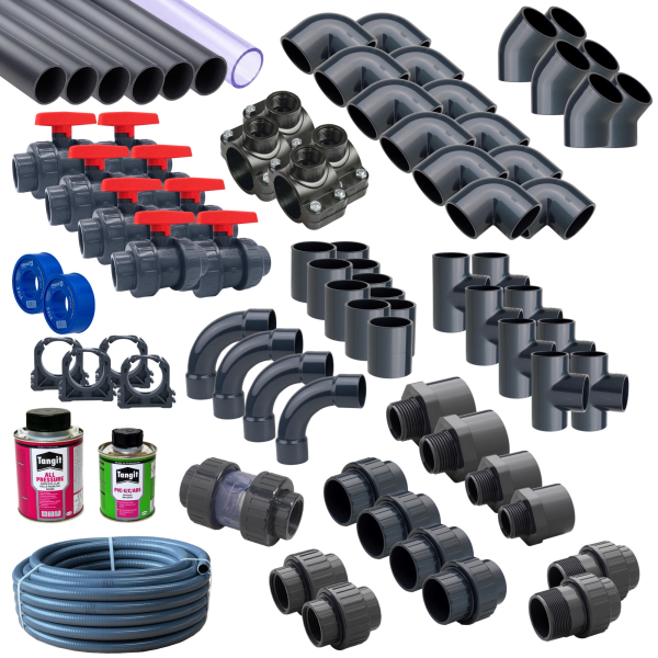 PoolConnect PVC 50mm Verrohrung Komplettset inkl. Bypass für Poolbau, Pooltechnik